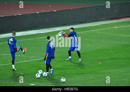 A Cluj Napoca, Romania - MARZO 26, 2016: portieri di Spagna Iker Casillas e David de Dea riproduzione durante la sessione di formazione prima che la Romania - S Foto Stock