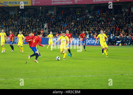 A Cluj Napoca, Romania - MARZO 27, 2016: i giocatori di calcio della nazionale di calcio della Spagna giocare contro la Romania durante una partita amichevole prima di Euro Foto Stock