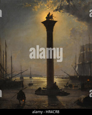 "San Marco im Mondschein" di Nerly Piazetta ritrae l'iconica Piazza San Marco a Venezia al chiaro di luna. L'atmosfera romantica e serena viene catturata attraverso luci soffuse e un'attenta attenzione ai dettagli architettonici, riflettendo il fascino delle scene notturne veneziane. Foto Stock