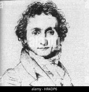 Niccolò Paganini è stato un violino virtuoso e compositore italiano, rinomato per la sua abilità tecnica e le sue composizioni innovative. Le sue opere, in particolare per il violino, influenzarono lo sviluppo del suono e della composizione del violino nel XIX secolo. Foto Stock