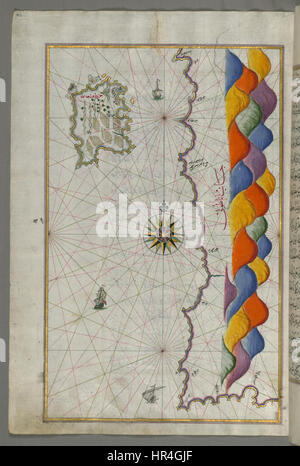 Piri Reis - Mappa dell'isola di Bozjah (Tenedos) al largo della costa di Anatolia - Walters W65843A - Pagina completa Foto Stock