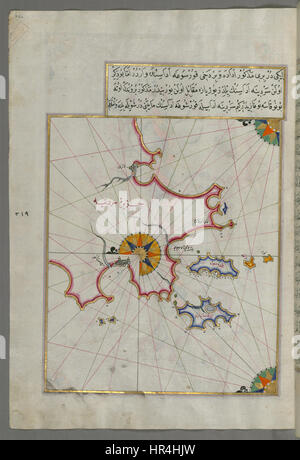 Piri Reis - Mappa di due piccole isole al largo della costa della Sardegna - Walters W658226A - Pagina completa Foto Stock