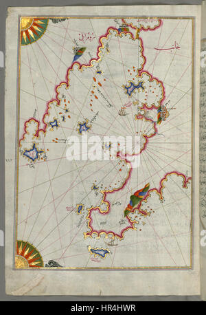 Piri Reis - Mappa del golfo di Saronikos (Atene) con la città di Atene - Walters W658121A - Pagina completa Foto Stock
