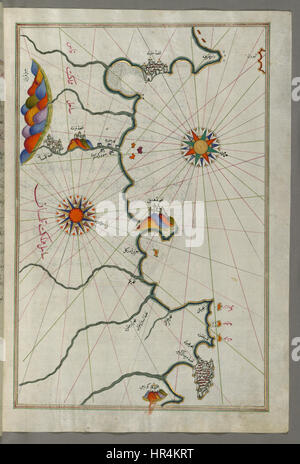 Piri Reis - Mappa del Marocco e costa algerina da Melilla e a nord-ovest di Tlemcen - Walters W658267B - Pagina completa Foto Stock