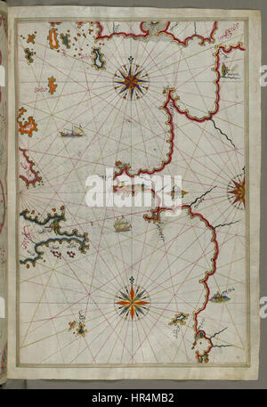 Piri Reis - Mappa della parte occidentale della penisola del Peloponneso, di fronte l'isola di Zante - Walters W658136B - Pagina completa Foto Stock