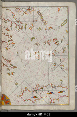 Piri Reis - Mappa delle Isole Cicladi tra la penisola del Peloponneso e di Creta - Walters W658129B - Pagina completa Foto Stock