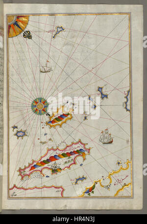 Piri Reis - Mappa delle Isole della Dalmazia - Korcula e Lastovo al largo tra Dubrovnik e Split - Walters W658154B - Pagina completa Foto Stock