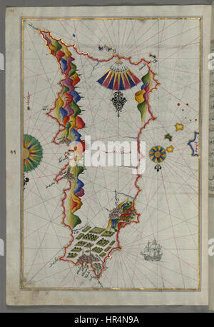 Piri Reis - Mappa dell'isola di Rodi - Walters W658103A - Pagina completa Foto Stock