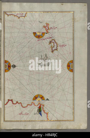 Piri Reis - Mappa di due piccole isole tra Amorgos e cos nella zona orientale del Mare Egeo - Walters W658107B - Pagina completa Foto Stock