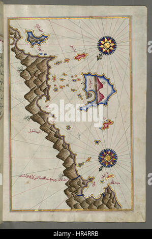 Piri Reis - Mappa di Unidentified isole al largo del Sud Costa anatolica - Walters W658338B - Pagina completa Foto Stock