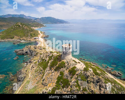 Vista aerea di sanguinarie isole sanguinario in Corsica, Francia Foto Stock