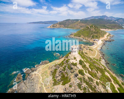 Vista aerea di sanguinarie isole sanguinario in Corsica, Francia Foto Stock