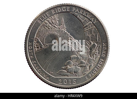 Blue Ridge Parkway North Carolina trimestre commemorative coin isolato su bianco Foto Stock