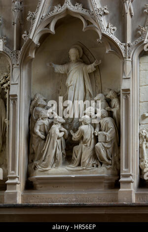 Dettaglio Reredos, Chiesa di San Pietro, Winchcombe, Gloucestershire, England, Regno Unito Foto Stock