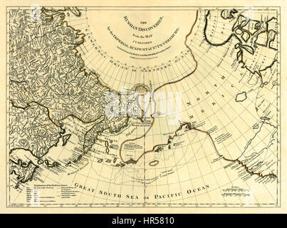 "I Russi scoperte dalla mappa pubblicato dall'Accademia Imperiale di San Pietroburgo." mostra l'esplorazione dell'Estremo Oriente della Russia pubblicato nel 1775 dal cartografo inglese Thomas Jefferys (c.1719-1771). Foto Stock