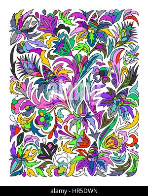 Etnico floreale colorato zentangle, doodle la configurazione di sfondo rettangolo nel vettore. Illustrazione Vettoriale