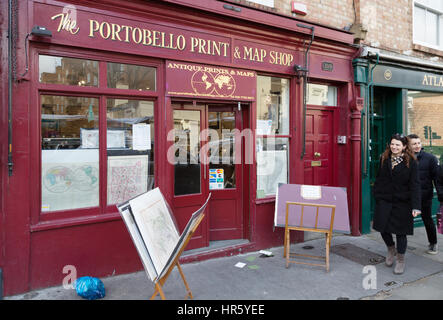 Portobello Stampa mappa & shop, Portobello Road a Notting Hill, Londra UK Foto Stock