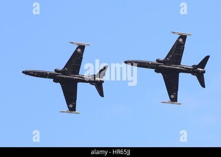 ZK026 e ZK028, BAE Systems Hawk T2s gestito dalla Royal Air Force, ad est di fortune nel 2015. Foto Stock