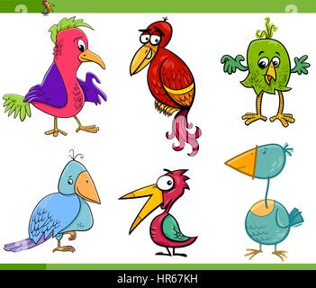 Illustrazione del fumetto di fantasia uccelli animali Set di caratteri Illustrazione Vettoriale