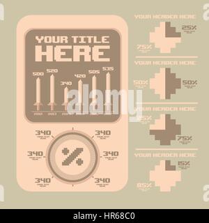Retrò infographics elementi. Pixel Art Illustrazione Vettoriale