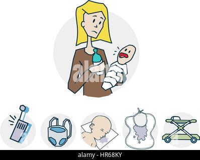 Baby Care icona. Icona su temi medici. Illustrazione di un divertente stile cartoon Illustrazione Vettoriale