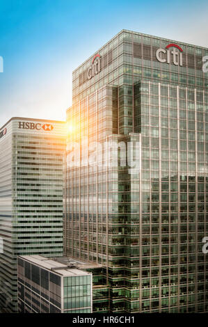 Banca Citi e HSBC edifici per uffici a Canary Wharf, Docklands, London REGNO UNITO Foto Stock