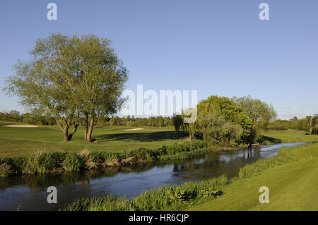 Vista sul fiume dal sesto foro sul corso del mulino, Wisley, Wisley, Surrey, Inghilterra Foto Stock