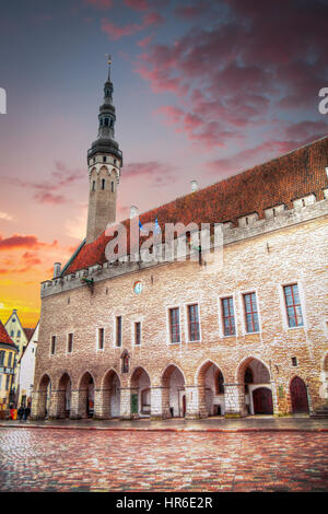 Vecchie strade di città europee. Cottage intimi. Tallinn la capitale dell'Estonia sul Mar Baltico. Foto Stock