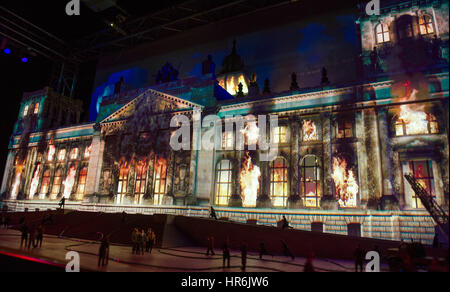 Berlino, Germania. Il 27 febbraio, 2017. Una ricreazione dell'incendio del Reichstag dal 1933 può essere visto al mondo in miniatura "Little Big City" di Berlino, Germania, 27 febbraio 2017. Il Reichstag è stato bruciare nella notte Betwee 27 e 28 febbraio 1933. Foto: Christina Sabrowsky/dpa/Alamy Live News Foto Stock