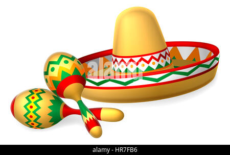 Un messicano sombrero hat e maracas shaker illustrazione Foto Stock