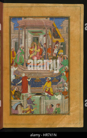 Zahir al-Din Muhammad Babur - Babur essendo intrattenuti in Ghazni da Mirza Jahangir - Walters W59612B - Pagina completa Foto Stock