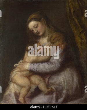 Tiziano - La Vergine allattamento neonato Cristo - Google Art Project Foto Stock