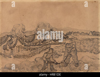 Vincent van Gogh - Paesaggio con case e due Escavatori - F1594r JH1915 Foto Stock