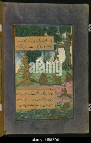 Zahir al-Din Muhammad Babur - Animali di Hindustan - scimmie chiamato Bandar che può essere insegnato a fare i trucchi - Walters W59627B - Pagina completa Foto Stock