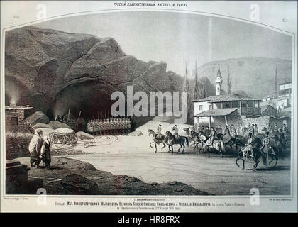 L'arrivo delle loro altezze imperiali i duchi Nicola Nikolaevich e Michele Nikolaevich nel villaggio di Cherkessk-Kermen, una fotografia di Vasily Timm, 1856. Foto Stock