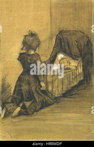 Van Gogh 1883-03, l'aia - ragazza in ginocchio da una culla F 1024 JH 336 Foto Stock