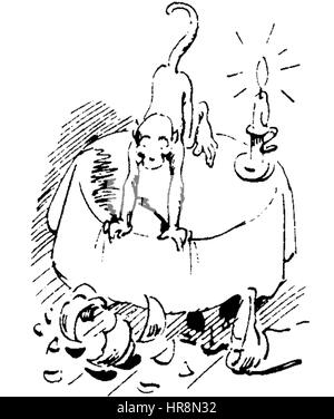 "Der Haarbeutel" di W. Busch è un'illustrazione stravagante del repertorio dell'artista tedesco. Il pezzo esplora spesso temi umoristici o satirici, caratteristici del lavoro di Busch durante la fine del XIX secolo. Foto Stock