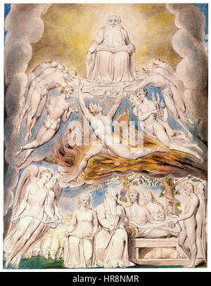 William Blake - Satana davanti al trono di Dio Foto Stock