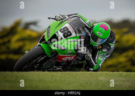 Venerdì, 24 febbraio, 2017. Circuito australiano di Phillip Island. Sessione di prove libere 2. Randy Krummenacher, Kawasaki Pucetti il Mondiale Superbike Team. Foto Stock