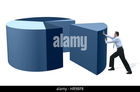 Business man spingendo una fetta di un grafico a torta Foto Stock