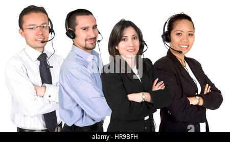 Il team di assistenza clienti provenienti da ambienti diversi su bianco Foto Stock