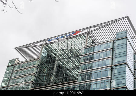 La Bank of America, Canary Wharf, London, uno della città due centri finanziari. Foto Stock