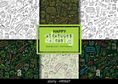 St.Patrick 's Day. Set di vettore di modelli senza giunture. Illustrazione Vettoriale