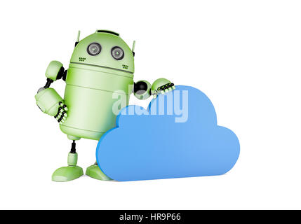 Robot con simbolo di cloud. Il cloud computing concetto. Isolato su bianco Foto Stock