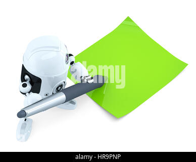 Il Robot la scrittura di note. Concetto tecnologico. Isolato Foto Stock