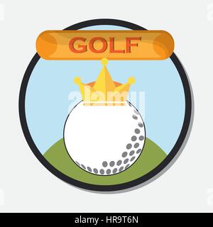 La pallina da golf con Golden crown emblema Illustrazione Vettoriale