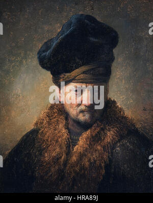 Harmenszoon Rembrandt van Rijn - Busto di un vecchio in un cappuccio di pelliccia Foto Stock