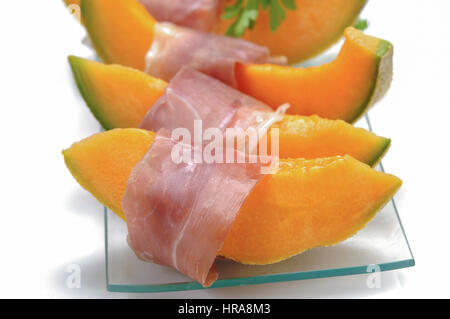 Fresco prosciutto e melone closeup Foto Stock