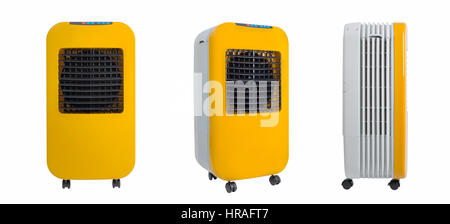 Raccolta di portable evaporative che lo scambiatore di calore aria e finestra dello scambiatore di calore aria con ionizzatore, isolati su sfondo bianco. Foto Stock