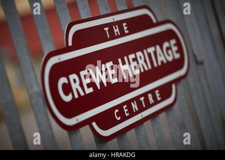 Segno per il Crewe Heritage Centre, Cheshire East, Inghilterra, Regno Unito. Foto Stock